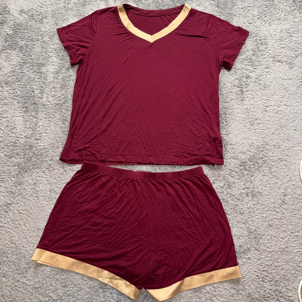 Latuza Pajama Set Womens Petite L Burgundy Bamboo Viscose Short Sleeve Shorts PJ